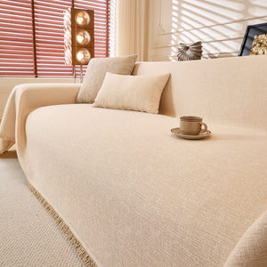 Natural Textured Linen Couch Cover, Breathable & Hypoallergenic Furniture Protector