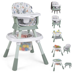 16-in-1 Baby High Chair with Activity Center and Booster Seat for Babies and Toddlers-Light Green