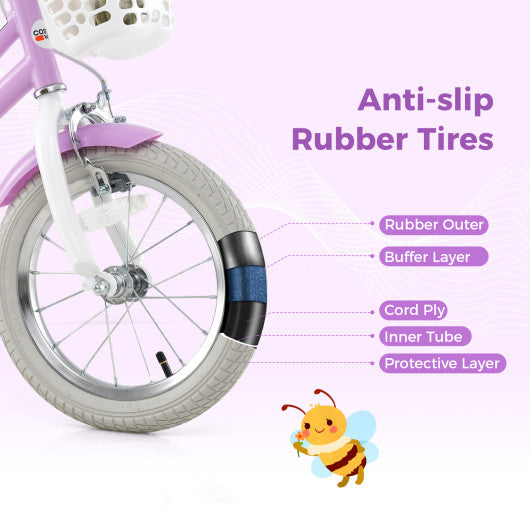 12 Inch Girls Bike Kids Bicycle with Doll Seat and Streamers for Children 3-4 Years Old