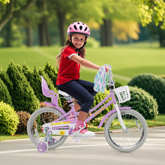 18 Inch Girls Bike Kids Bicycle with Doll Seat and Streamers for Children 4-8 Years Old