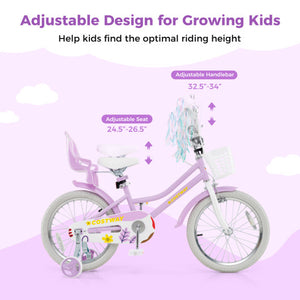 18 Inch Girls Bike Kids Bicycle with Doll Seat and Streamers for Children 4-8 Years Old