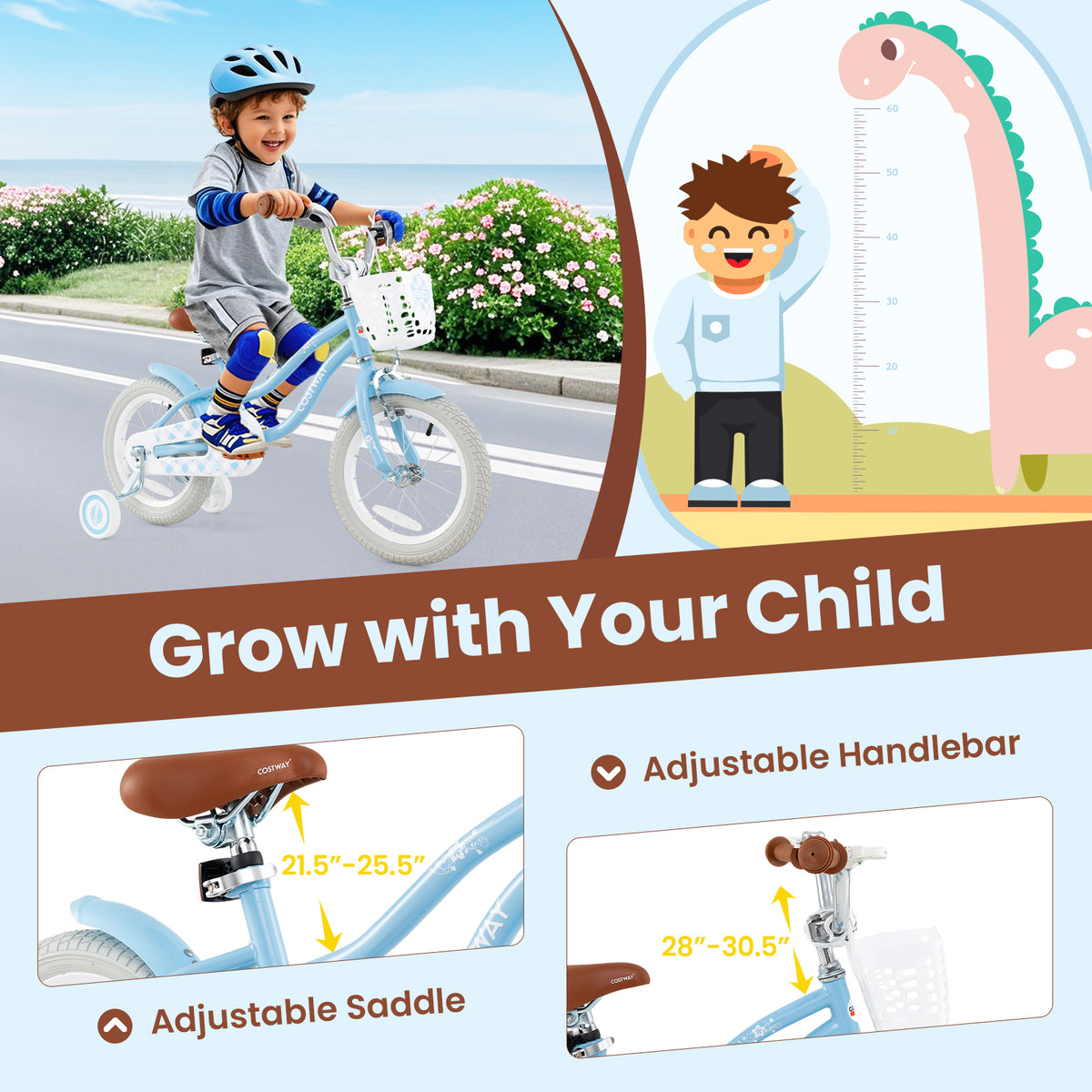 16 Inch Kids Bike with Adjustable Handlebar and Seat for 4-7 Year Old