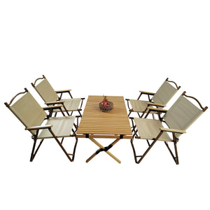 5 Pieces Dining Set, Multi-Function Foldable And Portable, 1 Dining Table & 4 Folding Chairs, Indoor And Outdoor Universal For Children - Natural by Couch.com