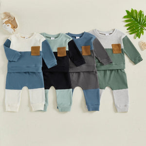 Boys' Waffle Color Matching Pocket Two-piece Set