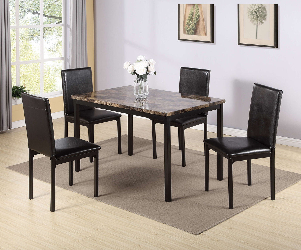 5 Piece Dinning Set With Faux Marble Top, Table & 4 Chairs - Black by Couch.com