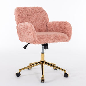 Office Chair, Artificial Rabbit Hair Home Office Chair With Golden Metal Base, Adjustable Desk Chair Swivel Office Chair, Vanity Chair by Couch.com