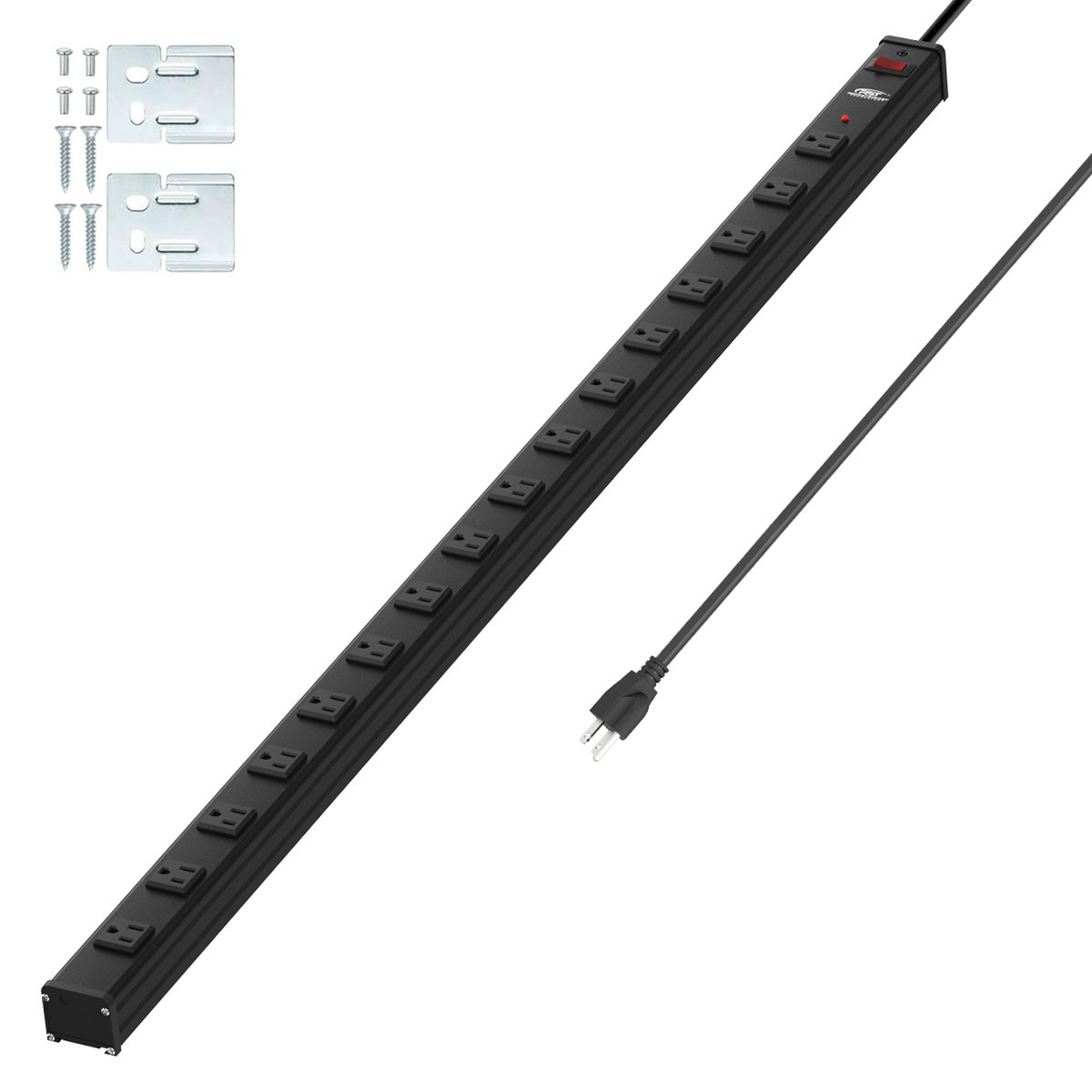 CRST 2.6" Wide Space 16 Outlets Mountable Metal Long Power Strip Surge Protector, Optional 15FT/6FT Power Cord, Mounting Brackets Included