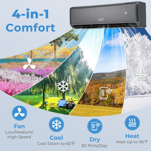 Energy Star Certified 18000 BTU 21 SEER2 208-230V Mini Split Air Conditioner and Heater Gray