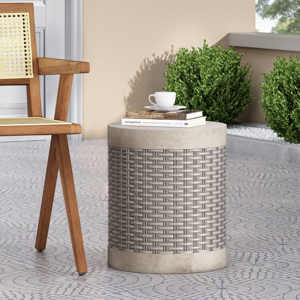 Outdoor Lightweight End Table Round Concrete Outdoor Side Table - Natural by Couch.com