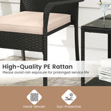 Patio Rattan Bar Height Table and Chairs with 2 Seat Cushions for Porch-White