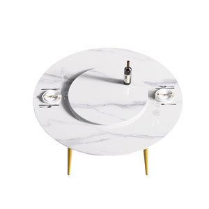 Modern Artificial Stone Round Dining Table, Can Accommodate 6 People Artificial Stone Turntable - White by Couch.com