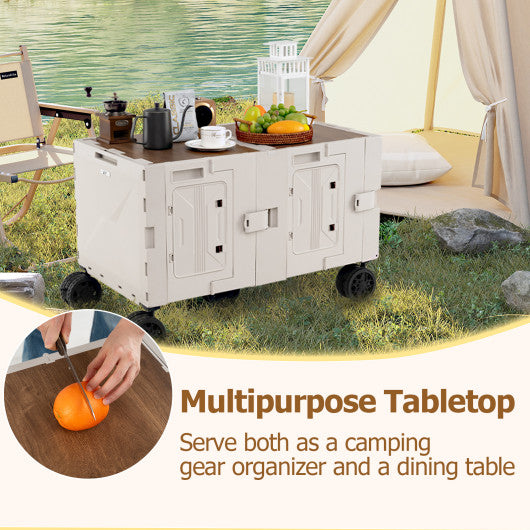 Large Foldable Utility Cart with 2-Tier Storage Crates and Telescoping Handle-White