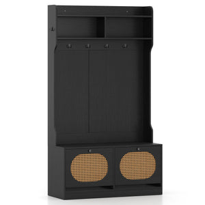 4-In-1 Hall Tree with Coat Rack and Flip Drawers for Entryway Mudroom-Black