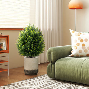 24 Inches Artificial Cypress Topiary Ball Tree Set with Ground Spike-Green