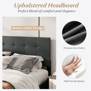 Queen Size Upholstered Bed Frame Linen Platform Bed-Dark Gray