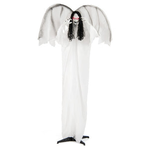 6.6 Feet Halloween Animatronic Standing Angel with Sound-Activated Light-up Eyes and Flapping Wings