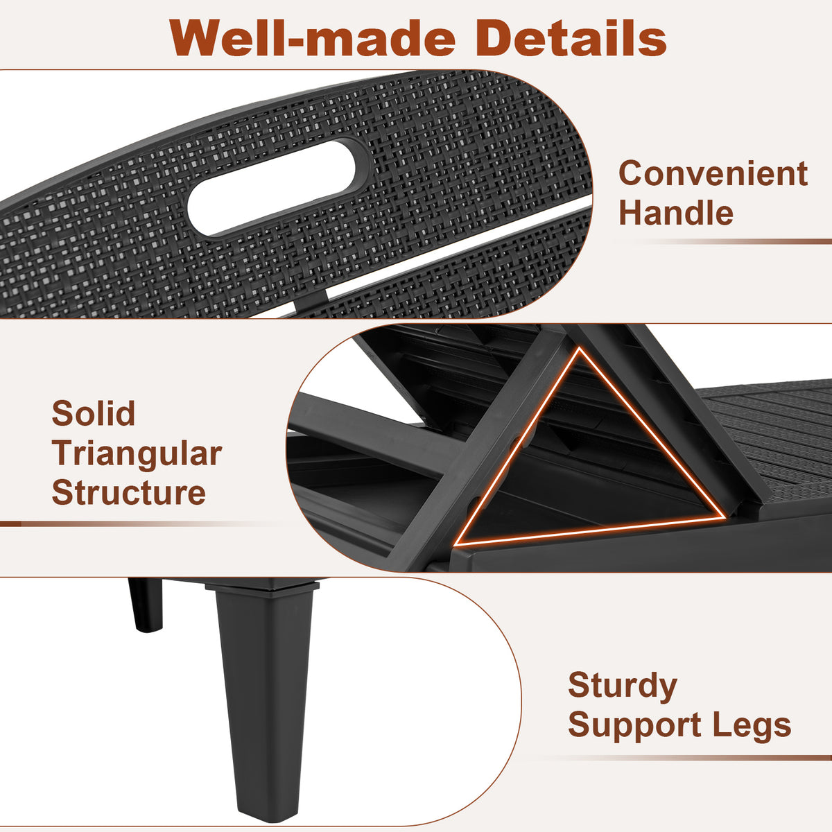 Outdoor PP Chaise Lounge Chairs Set of 2 with 4-Position Adjustable Backrests-Black
