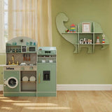 3-IN-1 Kids Furniture: Kids Table Chairs Set + Bookshelf + White Play Kitchen Sets