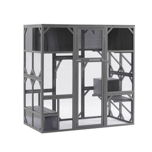 Couch.com Outdoor Wooden Cat House Catio Enclosure With Super Large Enter Door Cat Kennel With Bouncy Bridge, Platforms And Small Houses Walk In Kitten Cage With Sunshine Board Dark Gray by Couch.com