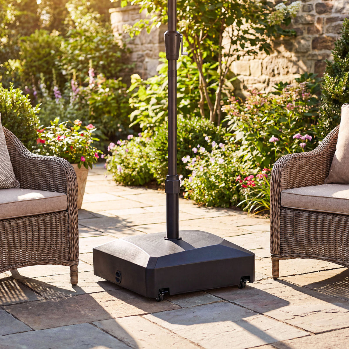 176 LBS Fillable Mobile Umbrella Base with 4 Wheels and 2 Locks-Black