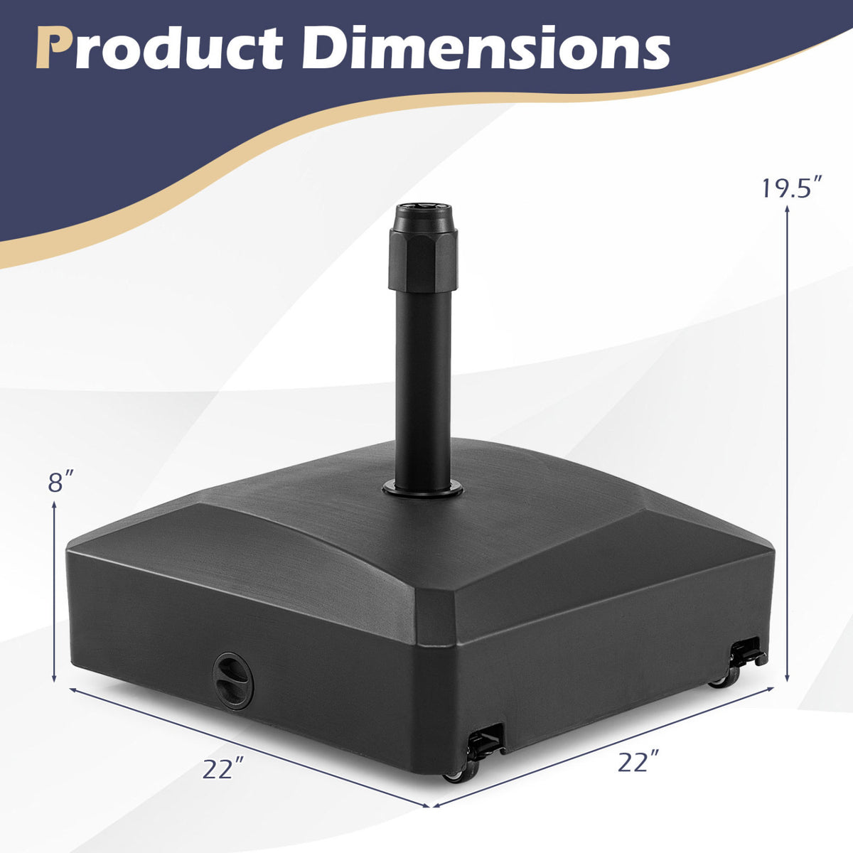 176 LBS Fillable Mobile Umbrella Base with 4 Wheels and 2 Locks-Black