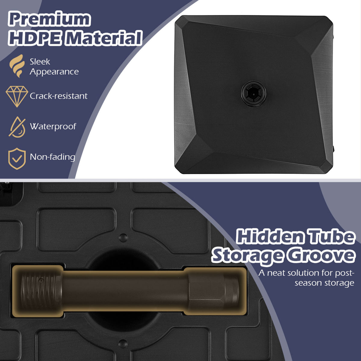 176 LBS Fillable Mobile Umbrella Base with 4 Wheels and 2 Locks-Black