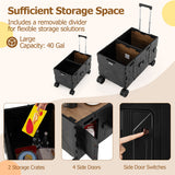 Large Foldable Utility Cart with 2-Tier Storage Crates and Telescoping Handle-Black