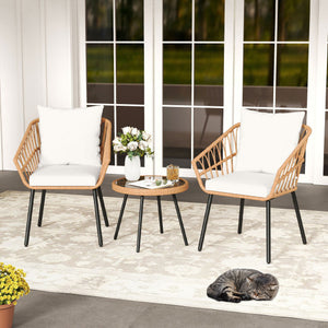 3 Piece Patio Bistro Set with Heavy Duty Metal Frame-Beige