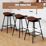 Set of 2 Swivel Barstools Faux Leather Upholstered Backless with Footrest-Brown
