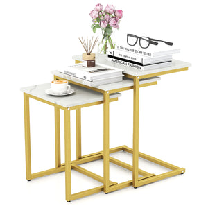 3 Pieces Multifunctional Coffee End Table Set-White