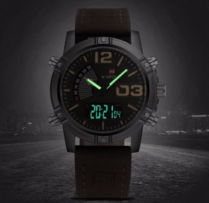 Men's Multifunction Digital Analog Waterproof Watch With Alarm And Automatic Time Zones Unique Design Excellent Gift