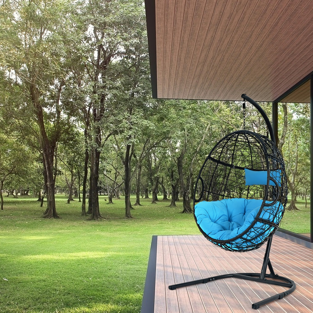 Hanging Cushioned Hammock Chair with Stand -Gray