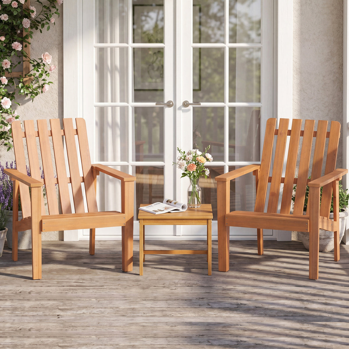 17â€ Square Patio Acacia Wood Side Table with Slatted Tabletop-Set of 1