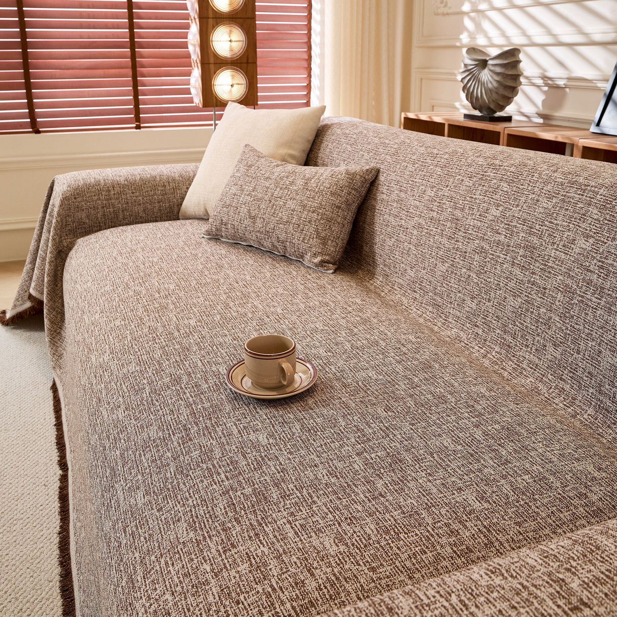 Natural Textured Linen Couch Cover, Breathable & Hypoallergenic Furniture Protector