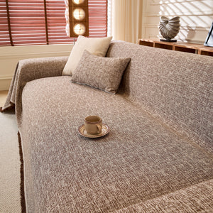Natural Textured Linen Couch Cover, Breathable & Hypoallergenic Furniture Protector
