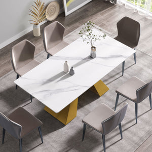 Couch.com 70.87" Modern Artificial Stone White Straight Edge Metal Leg Dining Table White / Gold, Durable Design, Easy to Clean, Marble/Stone Construction, White Finish by Couch.com