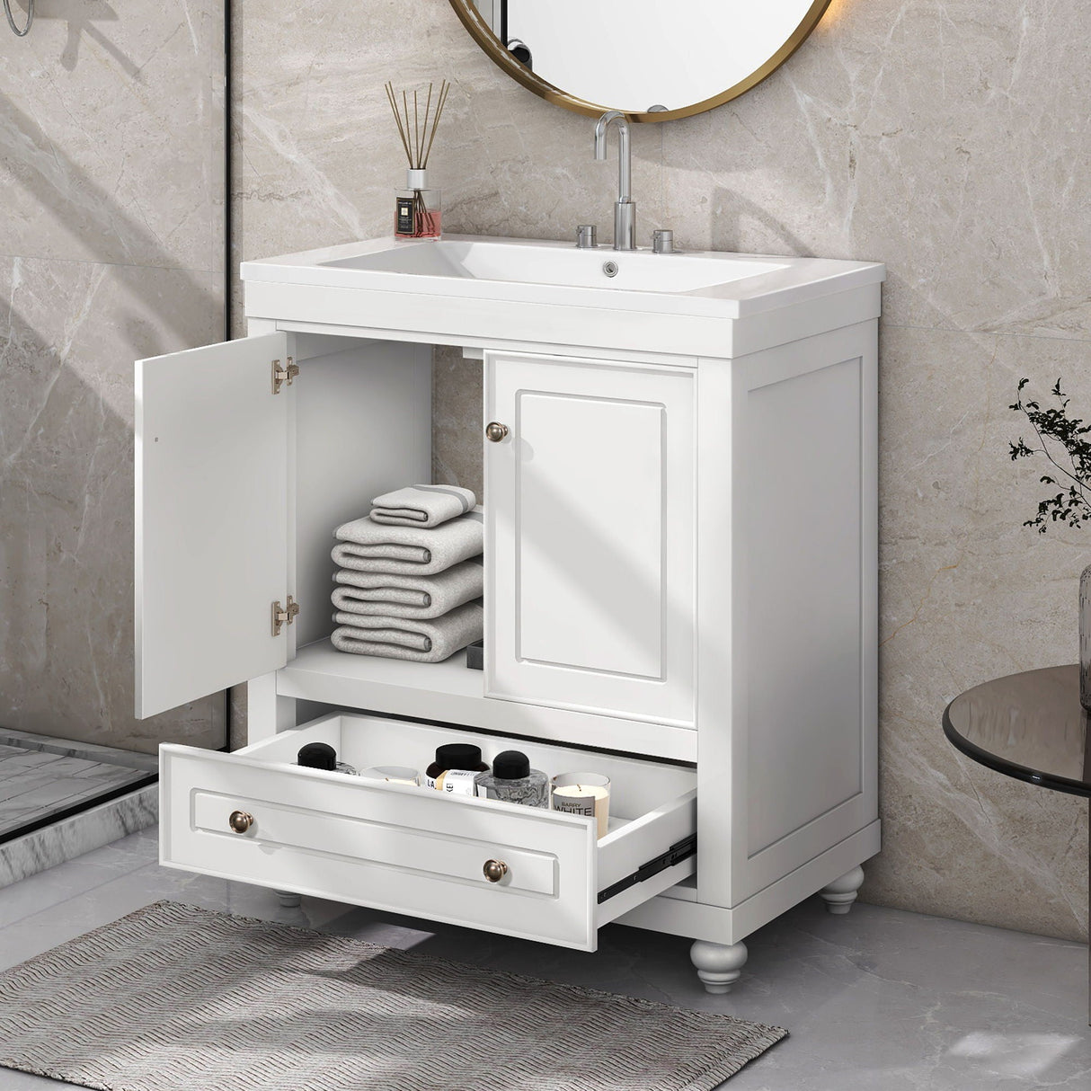 Bathroom Vanity With Sink, Combo, Cabinet With Doors And Drawer, Solid Frame And MDF Board by Couch.com