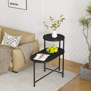 Round Coffee Table With Storage Tray 2 Tier Oval End Tables Wooden Small Side Table For Living Room by Couch.com