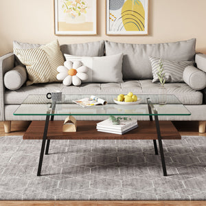 Rectangle Coffee Table, Tempered Glass Tabletop With Metal Legs, Modern Table For Living Room by Couch.com