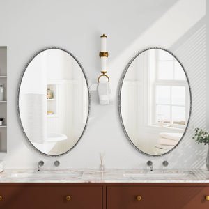 Iron Art Oval Retro Mirror with Antique Effect in Silver