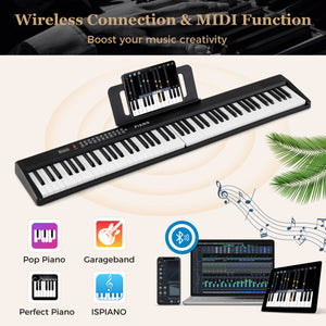 88 Key Foldable Piano Keyboard Portable Semi Weighted Electric Piano-Black