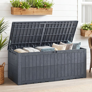180 Gal Outdoor Deck Box All-Weather Lockable Storage Bin with Lid and Handles-Gray