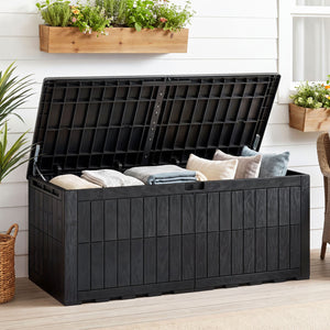 180 Gal Outdoor Deck Box All-Weather Lockable Storage Bin with Lid and Handles-Black
