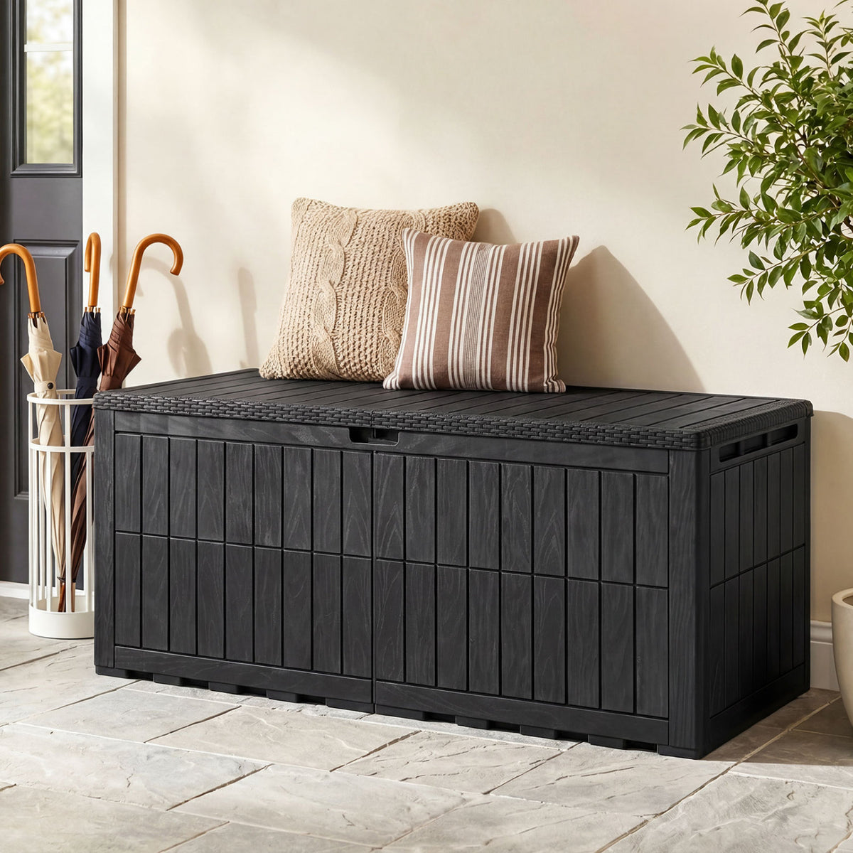 180 Gal Outdoor Deck Box All-Weather Lockable Storage Bin with Lid and Handles-Black