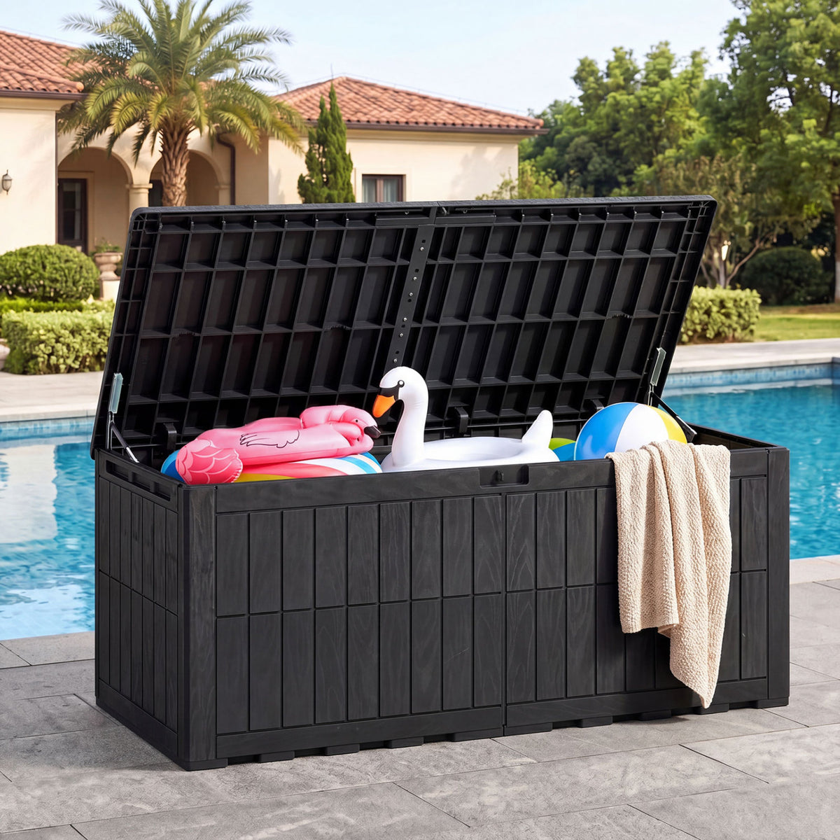180 Gal Outdoor Deck Box All-Weather Lockable Storage Bin with Lid and Handles-Black