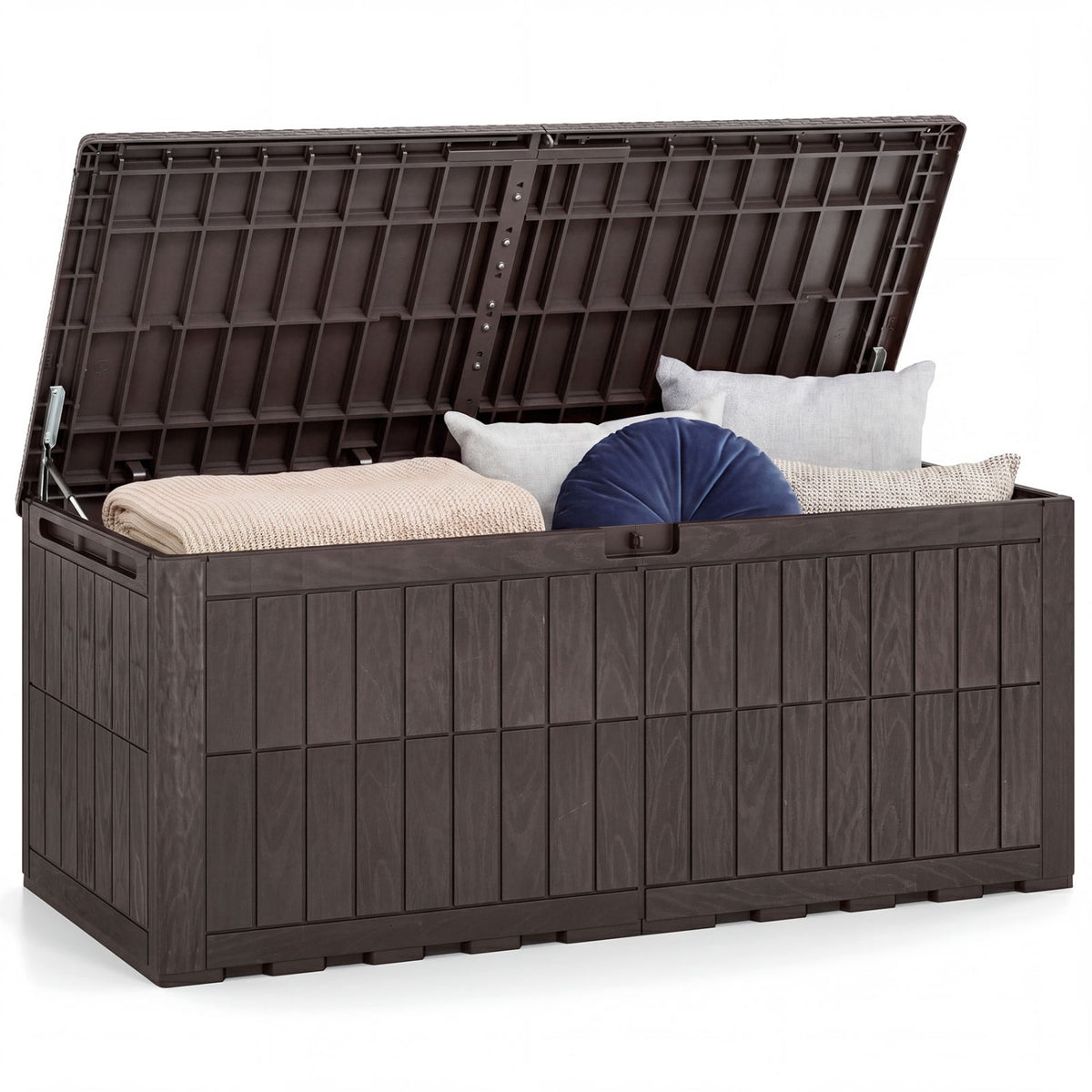 180 Gal Outdoor Deck Box All-Weather Lockable Storage Bin with Lid and Handles-Brown