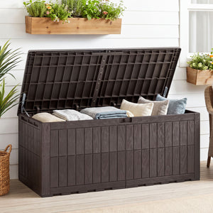 180 Gal Outdoor Deck Box All-Weather Lockable Storage Bin with Lid and Handles-Brown