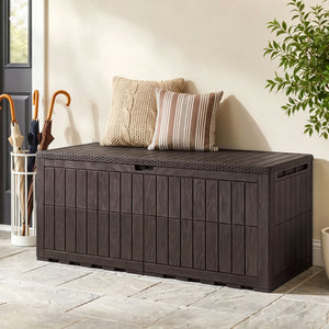 180 Gal Outdoor Deck Box All-Weather Lockable Storage Bin with Lid and Handles-Brown