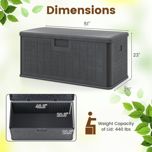 100 Gallon Large Deck Box with Lockable Lid for Patio-Gray