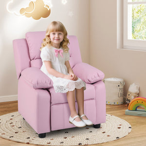 Kids Deluxe Headrest Recliner Sofa Chair with Storage Arms-Pink